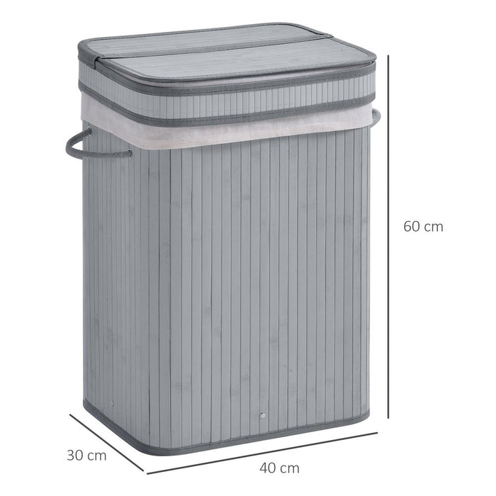 70L Flip Lid Bamboo Laundry Basket Grey