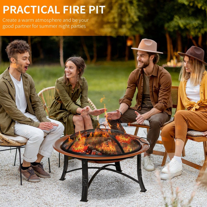 Premium Outdoor Fire Pit Bowl - Steel Construction with Spark Screen Cover - Perfect for Backyards