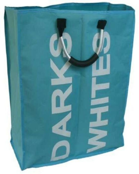 Durable Double Laundry Bag - Metal Handles, Blue. High-Quality Polyester. Perfect for Laundry, Toys, Clothes. Easy Storage.