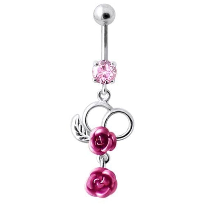 Fancy Silver Jeweled Dangling Navel Ring