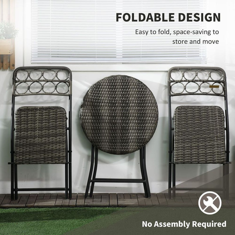 Outsunny 3 PCS Folding Rattan Wicker Bistro Set