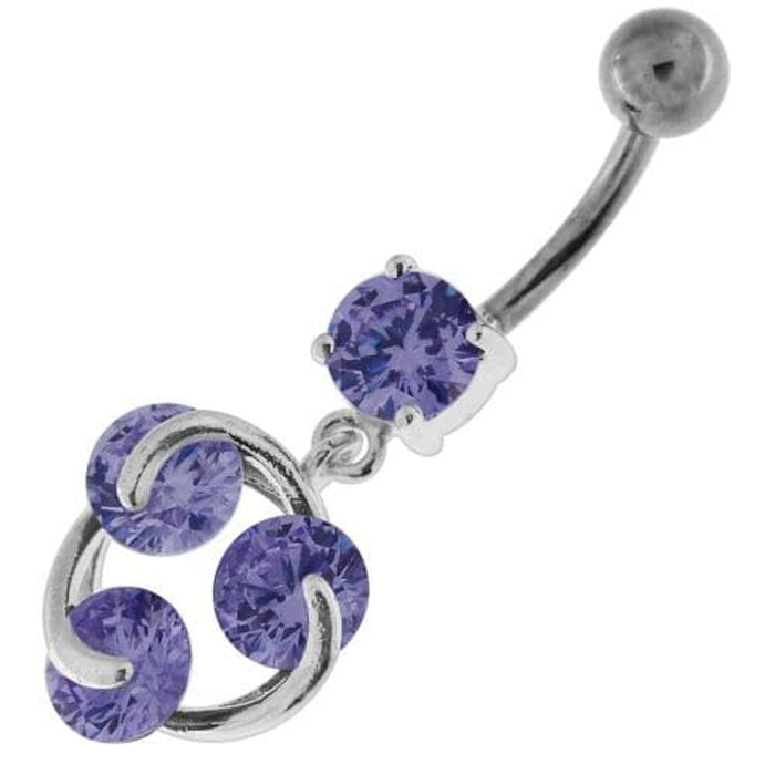 Tri Round Jeweled Swirl Sterling Silver Navel Bar