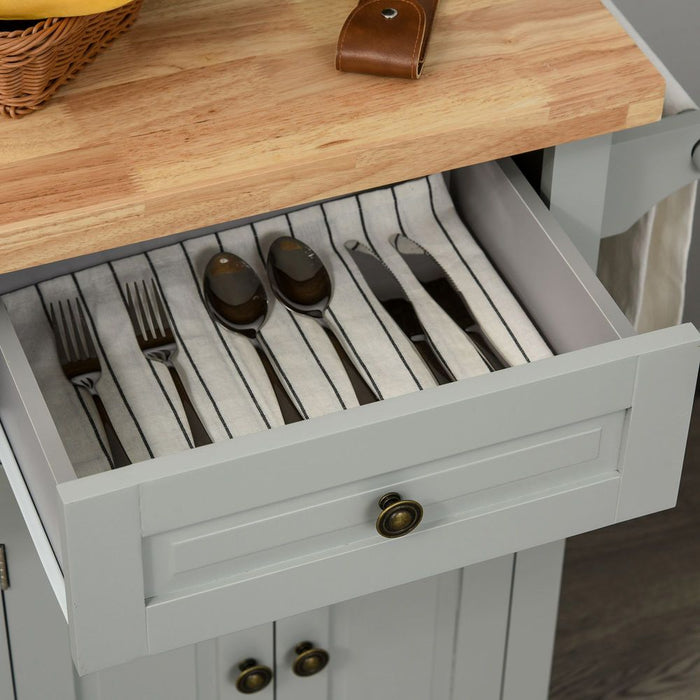 Versatile Rolling Kitchen Island Cart- Rubber Wood Top, Spice Rack, Towel Rack- High-Quality Storage Solution