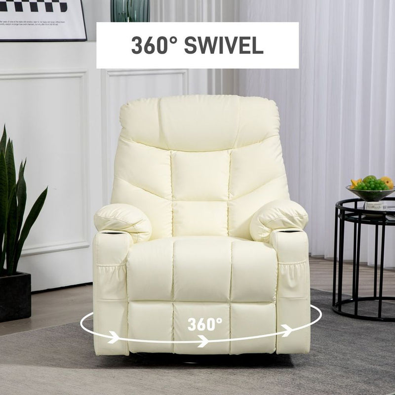 HOMCOM Manual Recliner Chair with Footrest, Cup Holder, Swivel Base, Cream