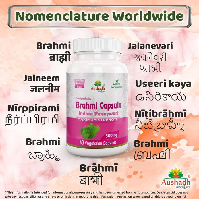 Brahmi Capsule - High-Quality Ayurvedic Brain Booster for Sharper Thinking, Memory & Learning. All-Natural Stress Reliever.