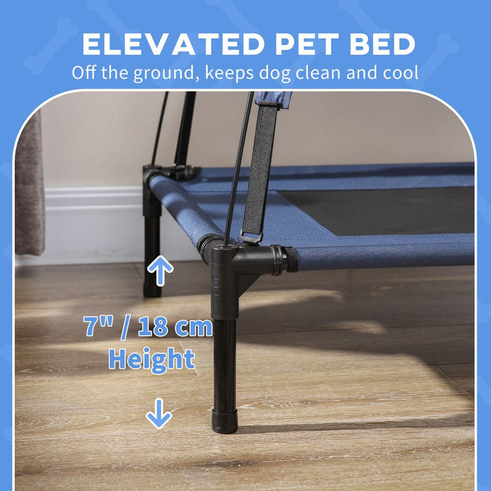 PawHut 76cm Elevated Dog Bed - Cooling Raised Pet Cot with UV Protection Canopy - Blue