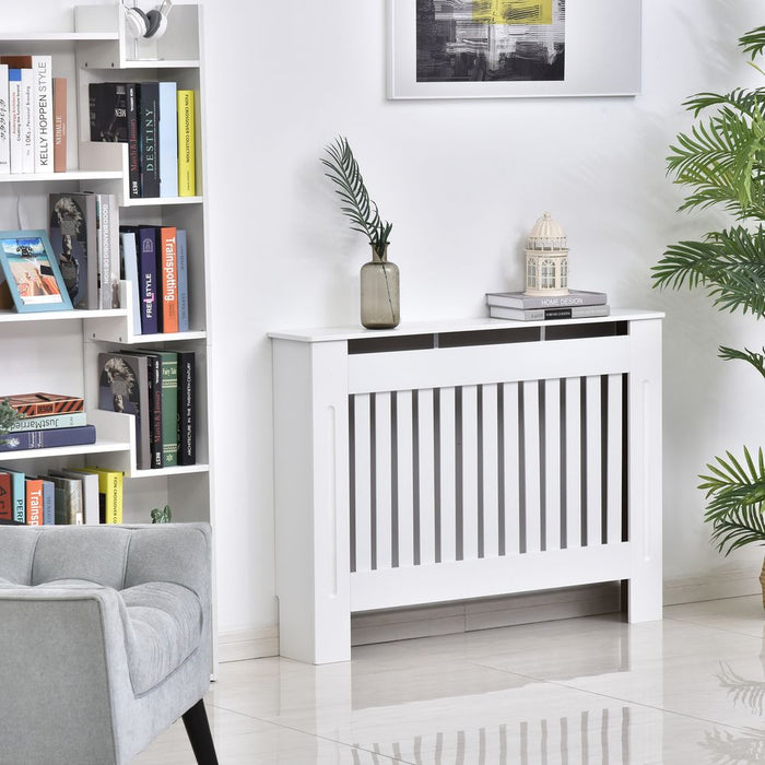 HOMCOM Slatted Radiator Cover Painted Cabinet MDF Lined Grill in White (112L x 19W x 81H cm)