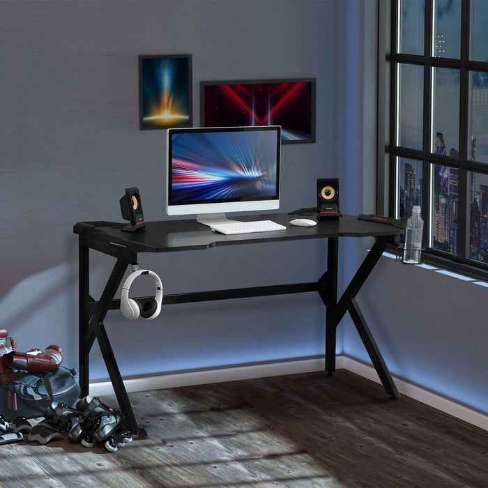 Pro Gaming Desk w/ Steel Frame, Cup & Headphone Holder - Stay organized & crush your opponents