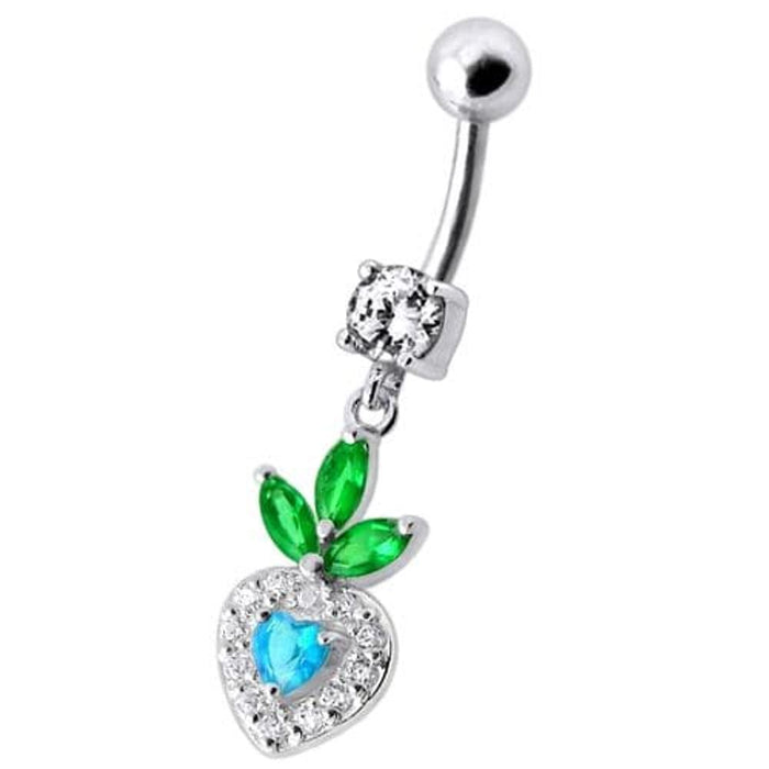 Fancy White Jeweled With Heart Dangling Belly Ring