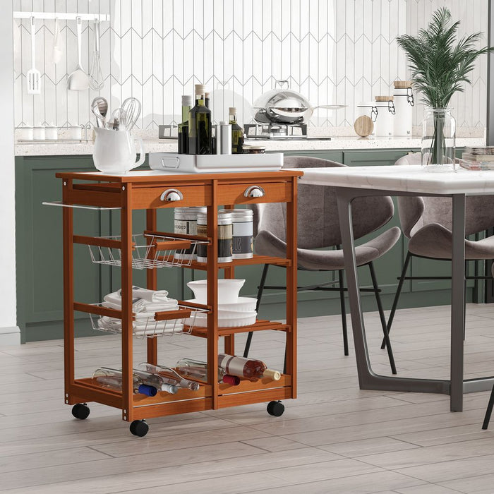 Premium Quality Wooden Kitchen Trolley with Wine Rack - Stylish, Compact, and Functional Design