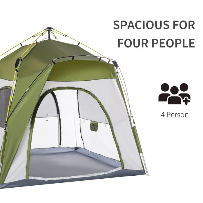 Outsunny 4 Man Pop Up Tent - Automatic Camping Dome Shelter - Lightweight & Spacious