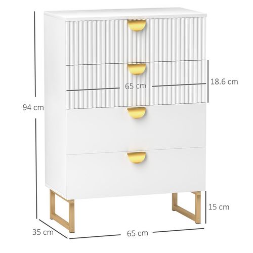 HOMCOM Chest of Drawers with 4 Drawers, Modern Dresser for Bedroom, White