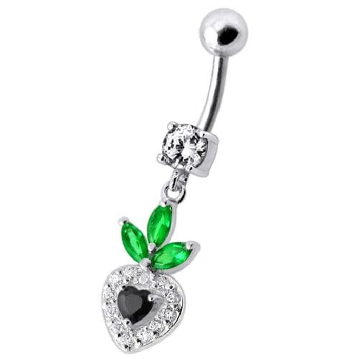 Fancy White Jeweled With Heart Dangling Belly Ring