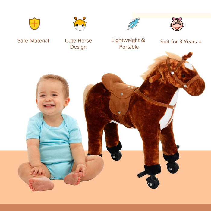 Interactive Walking Horse Ride On Toy - Plush Pony with Wheels and Sound