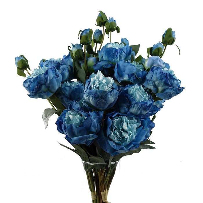 6 x 55cm Blue Peony Artificial Flower Stems - 24 flowers 18 buds