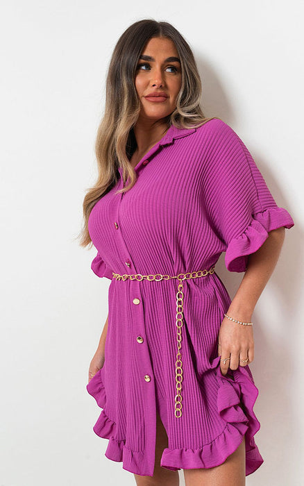 Prisha Button Down Oversized Ruffle Mini Dress - Ultra-Soft, Lightweight & Stylish