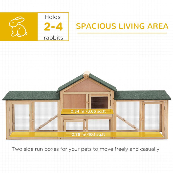 PawHut Deluxe Rabbit Hutch Outdoor, Wooden Guinea Pig Hutch, Two-Storey Bunny House with Ladder Rabbit Run Box Slide-out Tray 210 x 45.5 x 84.5 cm