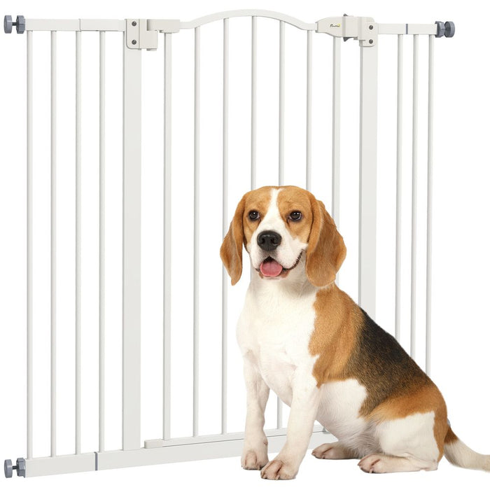 PawHut 74-100cm Metal Pet Gate w/Auto-Close Door- White