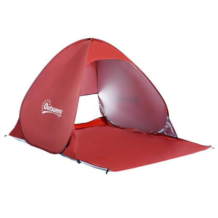 Outsunny Red Beach Tent: Instant Camping Pop up Sun Shade Shelter