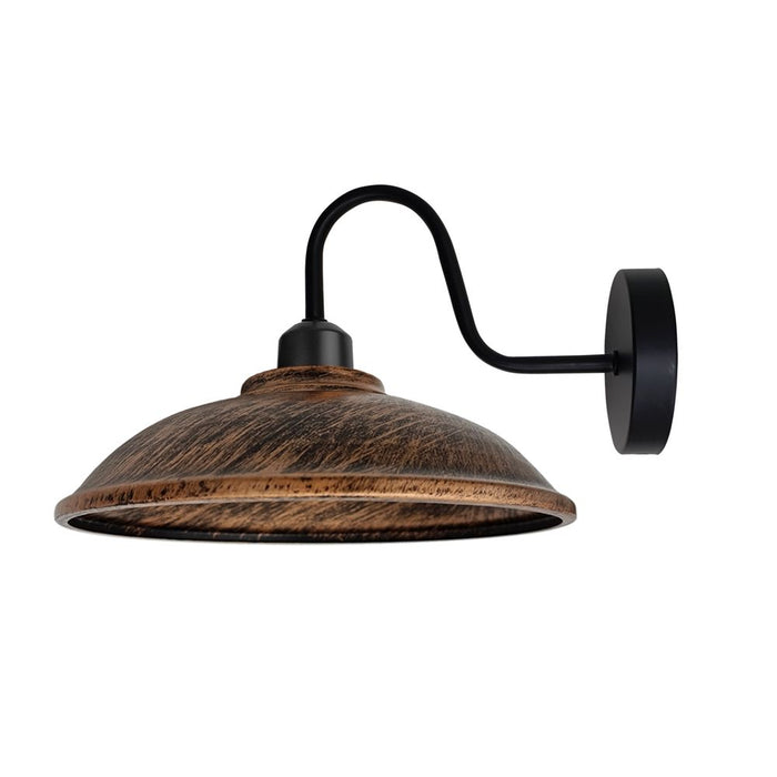 Vintage Brushed Copper Wall Light Fixture, Black Wall Sconce w/ E27 Base Socket, Swan Neck Hemisphere Shade