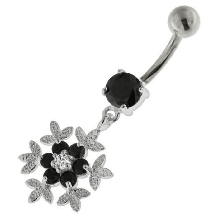 925 Sterling Silver Flower Snow Flake Belly Button Ring