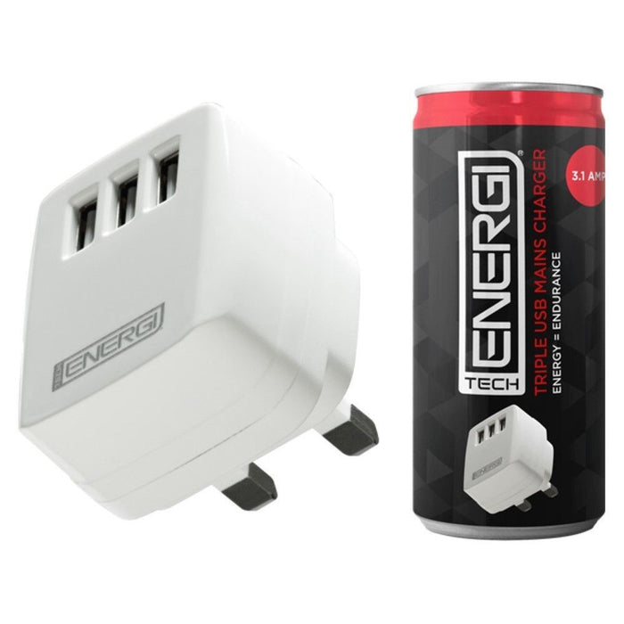 Tech Energi Triple USB Charger 3.1Amp - White