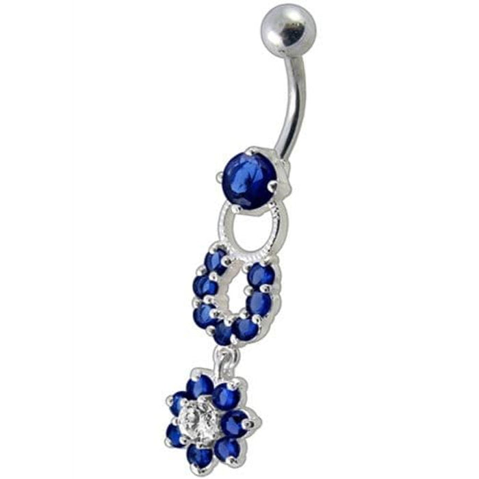 Fancy  Silver Star Round Shape Dangling Belly Ring