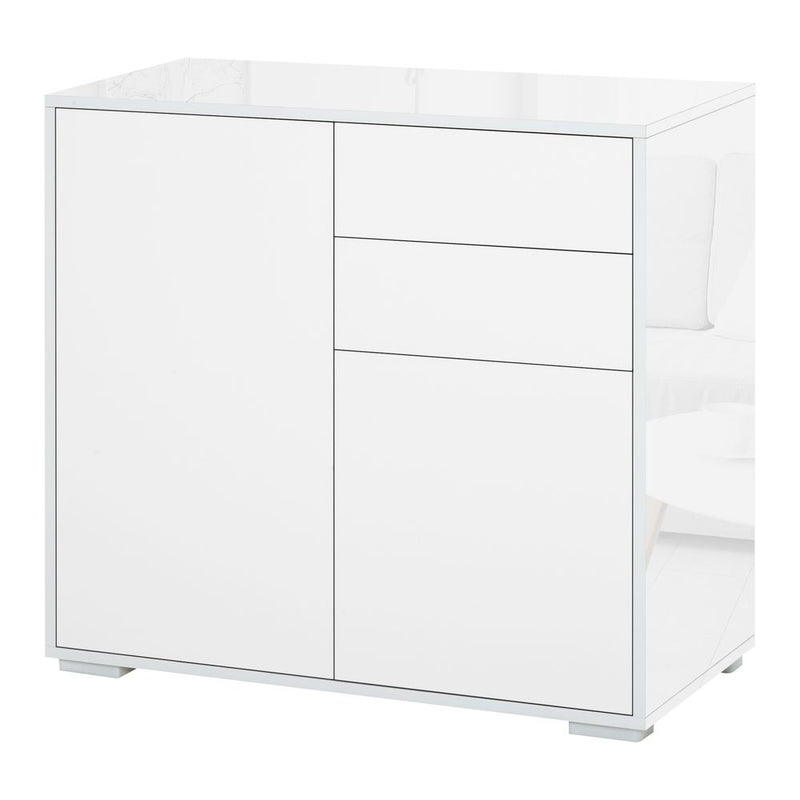 HOMCOM High Gloss Frame Sideboard, Side Cabinet, Push-Open Design with 2 Drawer for Living Room, Bedroom, White