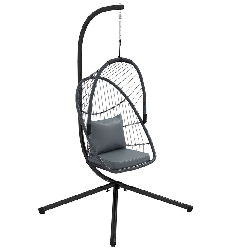 Hanging Swing Chair w/ Cushion, Patio Chair, Grey - Strong Steel Frame, Foldable Seat, Outdoor/Indoor Use - 150kg Capacity