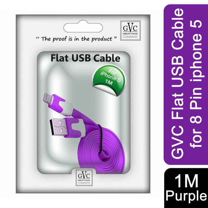 GVC 1m Tangle-Free Purple USB to 8 Pin Cable for Syncing & Charging - High Quality