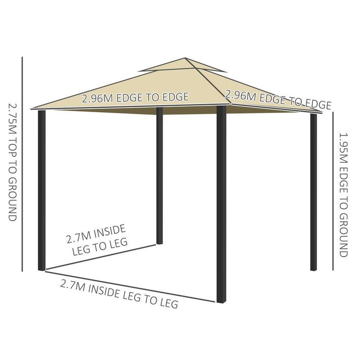 Premium 3x3m Patio Gazebo: Water Repellent Roof, Mosquito Net, Aluminium Frame - Beige