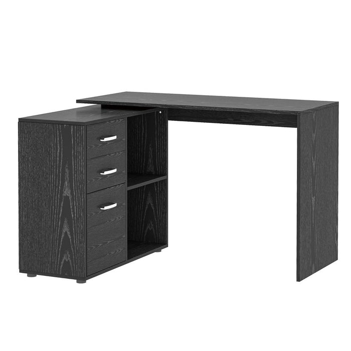 L Shape Computer Desk Workstation Home Office Drawer Shelf File Cabinet-Black