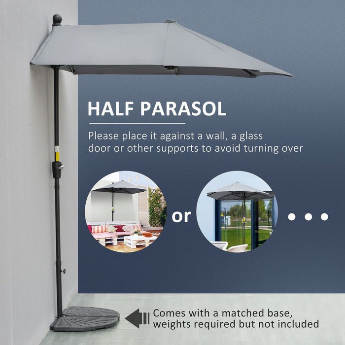 Premium Outsunny 2m Half Garden Parasol - Crank Handle, Dark Grey - Quality Guaranteed!