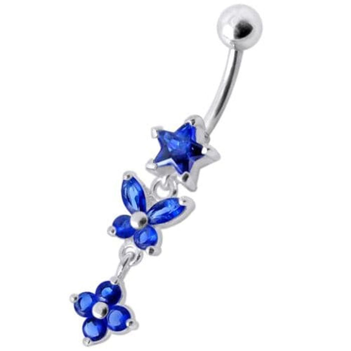 Fancy  Multi Flower Jeweled Dangling Navel Ring