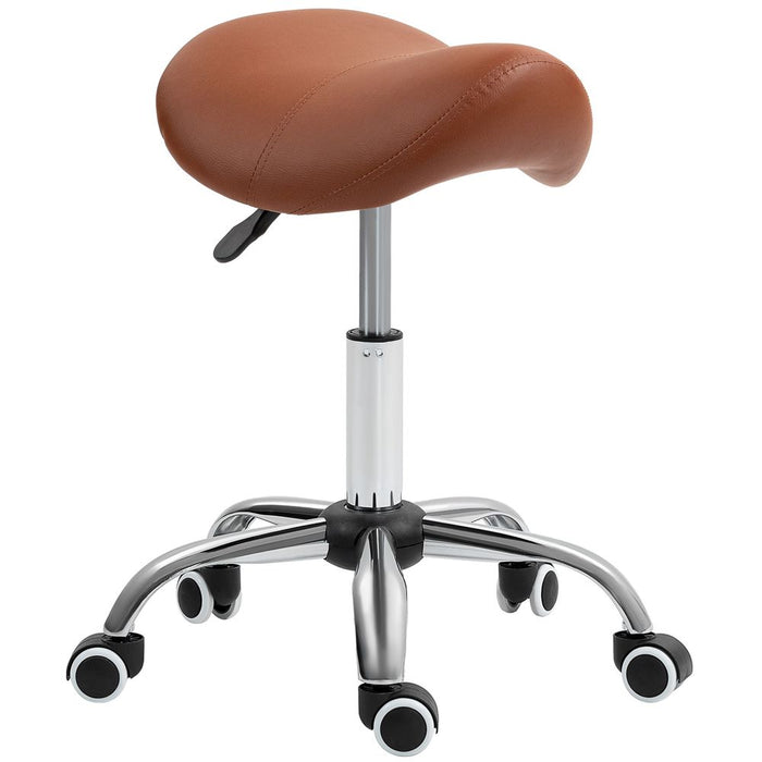 HOMCOM PU Leather Saddle Stool w/ Moulded Padded Seat Adjustable Height Brown