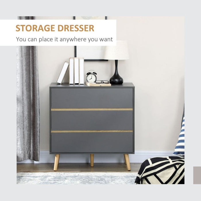 High-Quality Dark Grey 3-Drawer Storage Cabinet - Perfect for Organizing Bedroom Essentials