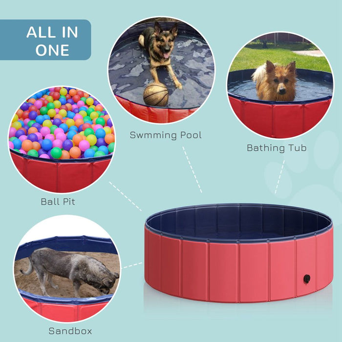 PawHut Foldable Dog Paddling Pool Pet Cat Swimming Pool Indoor/Outdoor Collapsible Summer Bathing Tub Shower Tub Puppy Washer (Φ100 x 30H cm, Red),D01-012RD