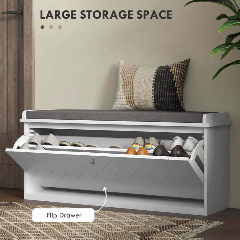 Premium 10-Pair Shoe Bench: HOMCOM, White, Entryway, Cushion, Flip Drawer