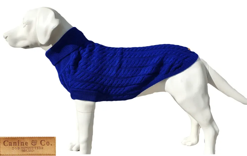 Premium Rascal Dog Jumper - Blue, Cableknit Design