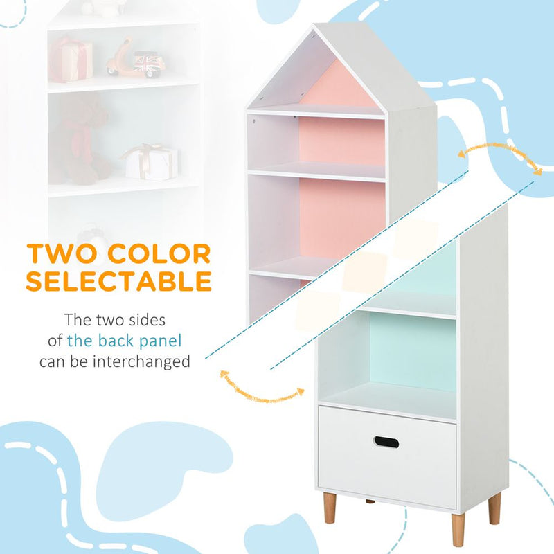 Rocket Bookshelf | 142x50cm | 3 Shelves | Drawer | Wood Legs | White