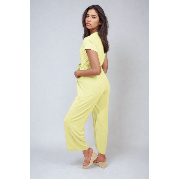 Belted V Neck Jumpsuit with Side Pockets