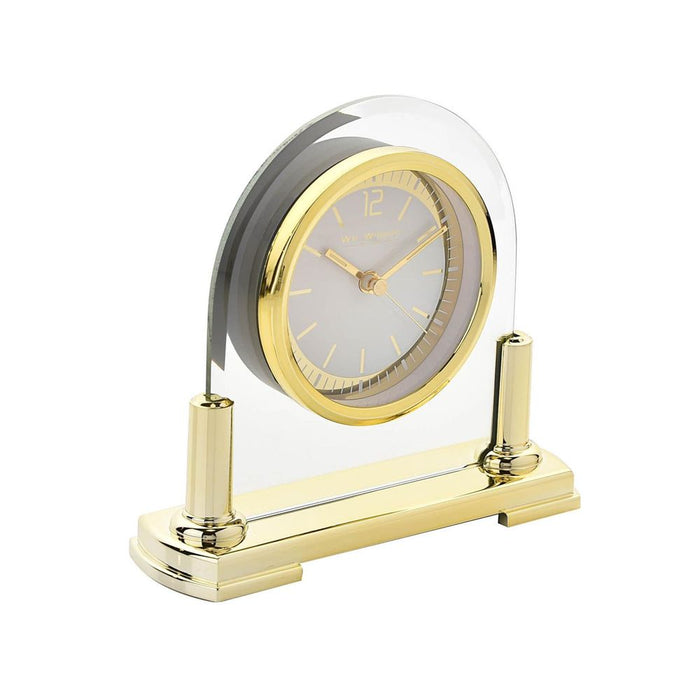 Wm.Widdop Glass Mantel Clock | 2 Tone Dial | Gold Stand