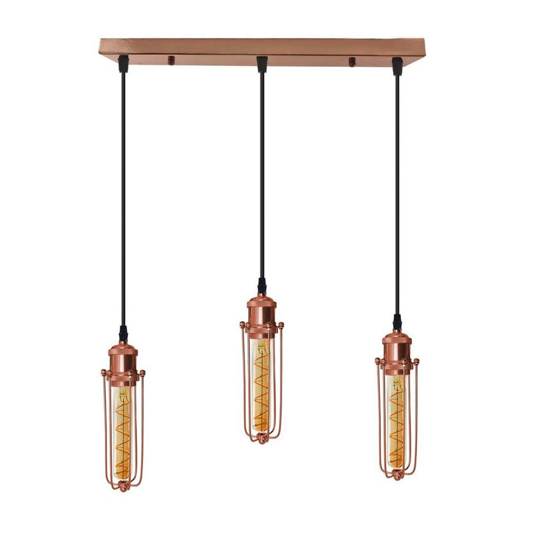 Vintage Industrial Style 3 Head Pendant Light with Wire Cage - Rose Gold Ceiling Lighting Fixture