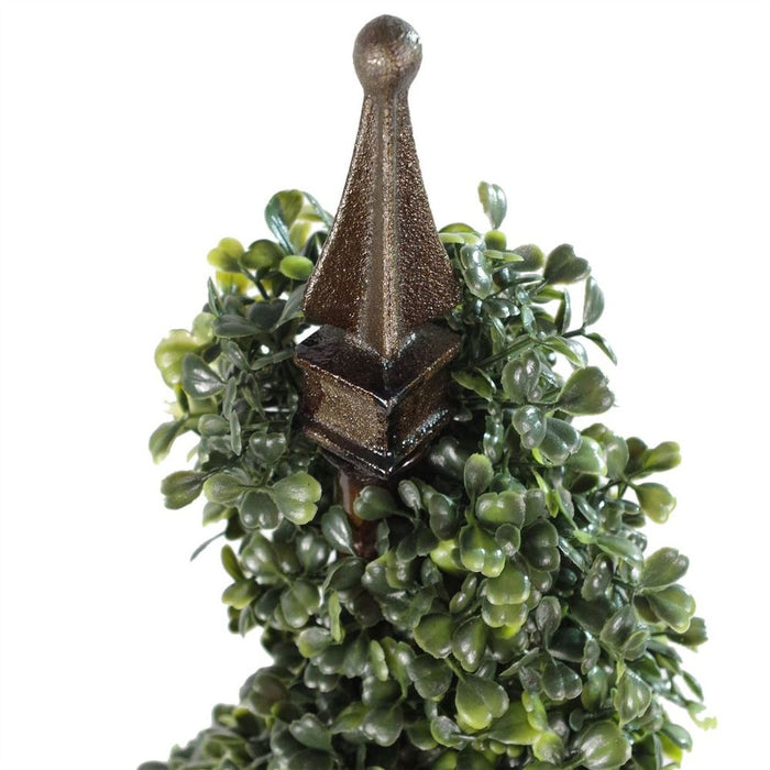 Pair of 90cm (3ft) Tall Artificial Boxwood Tower Trees Topiary Spiral Metal Top