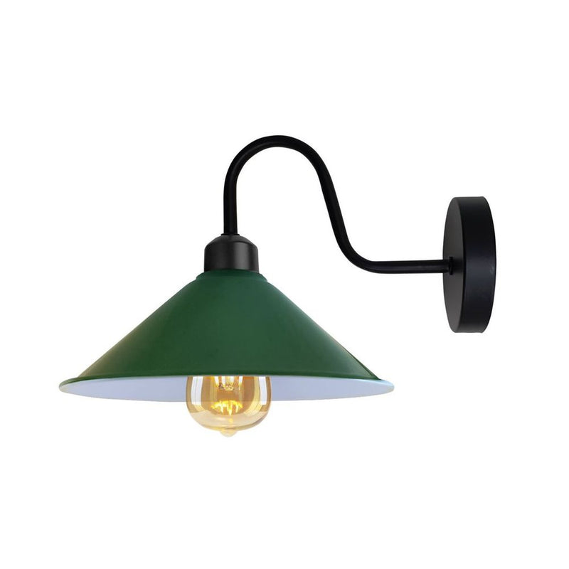 Green Wall Light Fixture,Black Wall Sconce E27 Base Socket Screw Type Wall Neck Cone Shape Shade