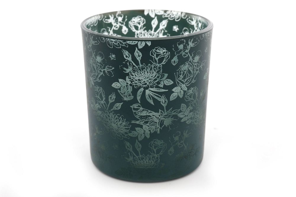 Stunning Botanical Love Tealight Holder - High-Quality Glass, 10cm