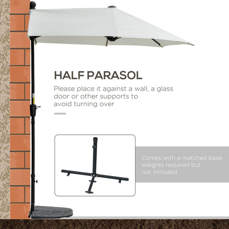 Premium 2m Half Parasol Market Crank - Cream White