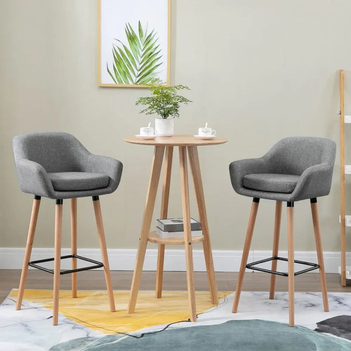 2 PCs Modern Upholstered Fabric Bucket Seat Bar Stools w/ Solid Wood Legs Grey