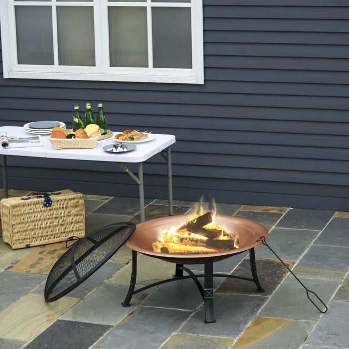 Premium Outdoor Fire Pit Bowl - Steel Construction with Spark Screen Cover - Perfect for Backyards