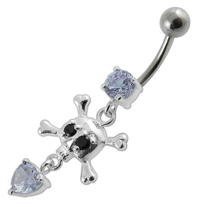 Jeweled Fancy Silver Dangling Banana Bar Navel Body Jewelry Ring